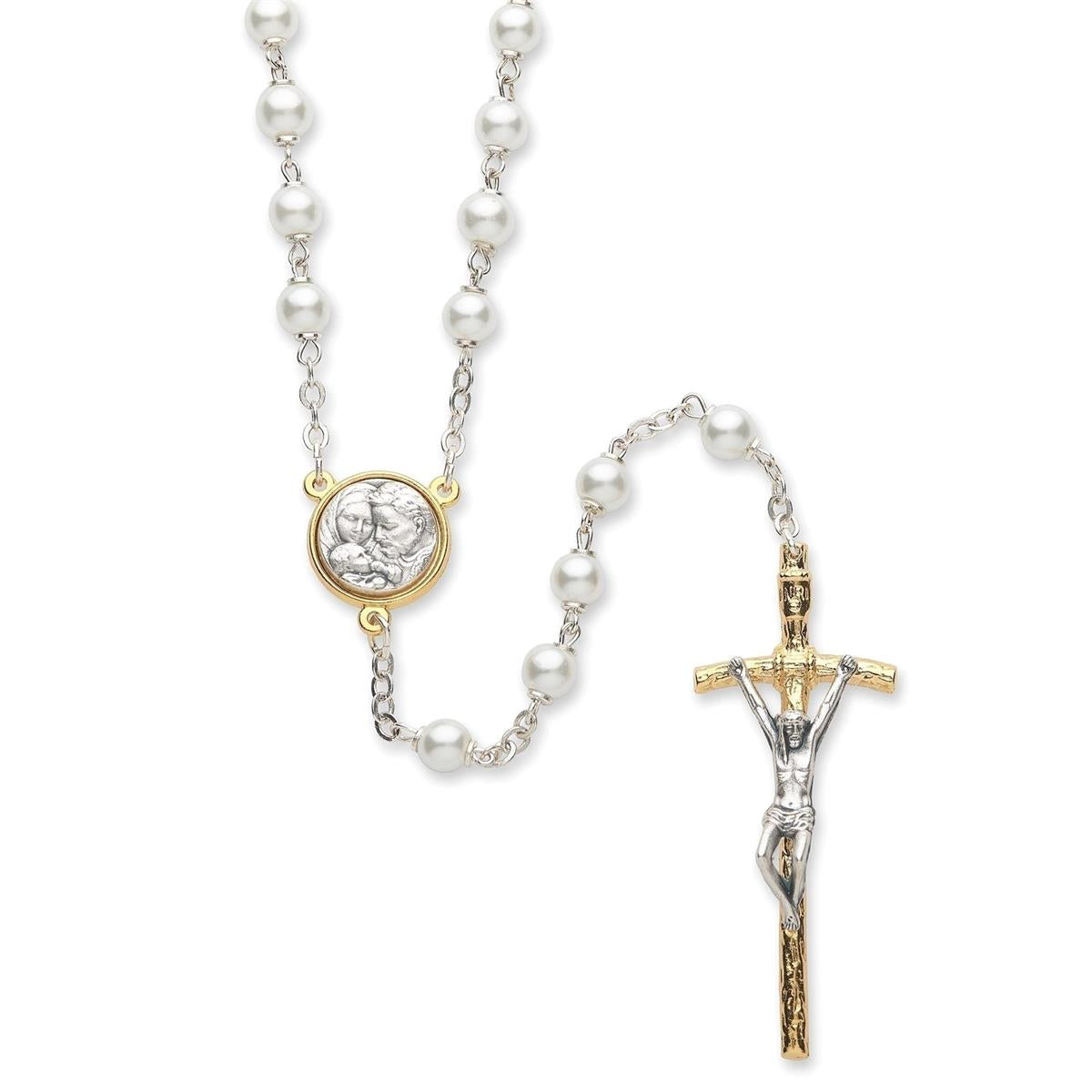 22"L HOLY FAMILY ROSARY GLASS BEADS; IN VELVET BOX