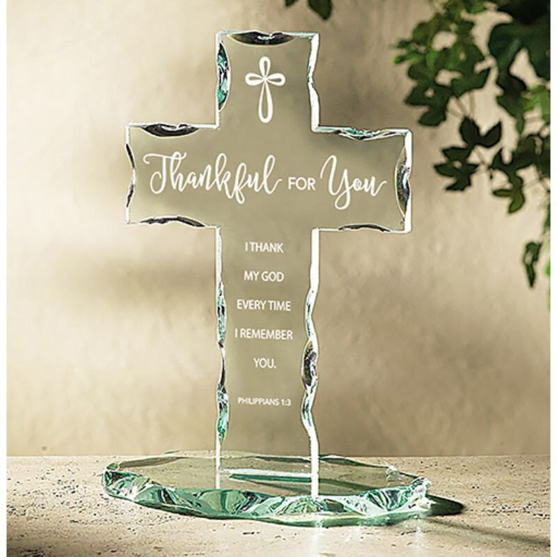 Thankful for You Glass Standing Cross