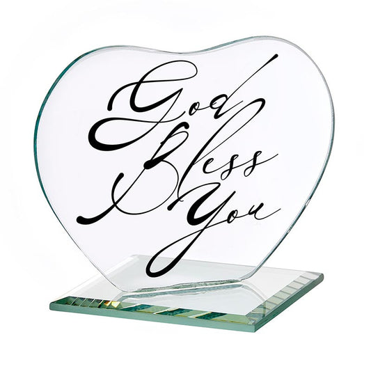 God Bless You Glass Heart Stand