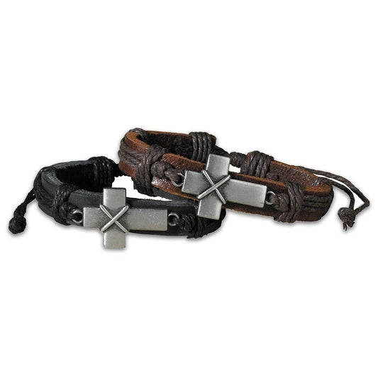 Bold Cross Leather Bracelet Assortment