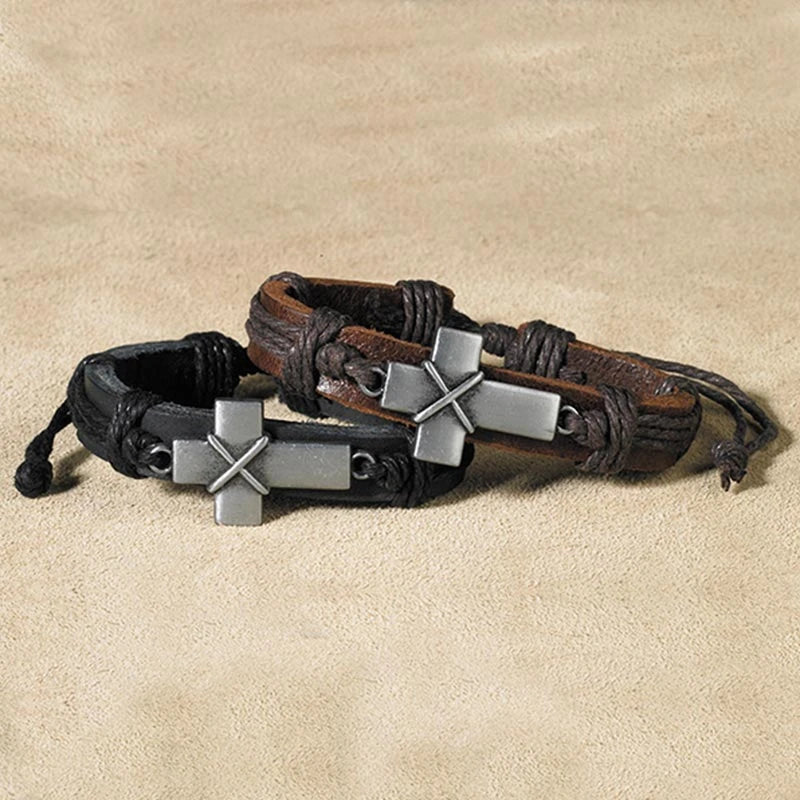 Bold Cross Leather Bracelet Assortment
