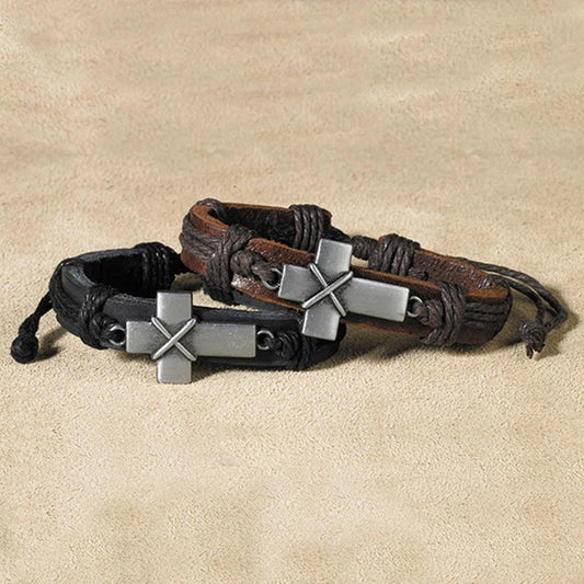 Bold Cross Leather Bracelet Assortment