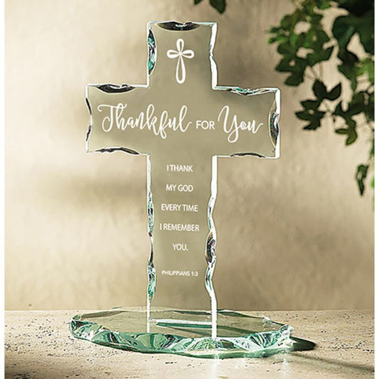 Thankful for You Glass Standing Cross