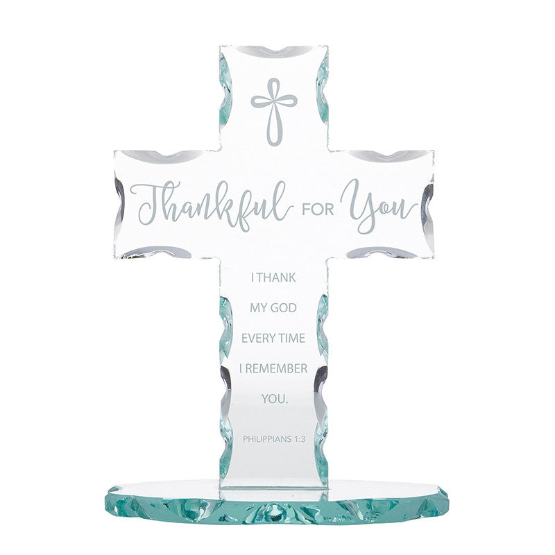 Thankful for You Glass Standing Cross
