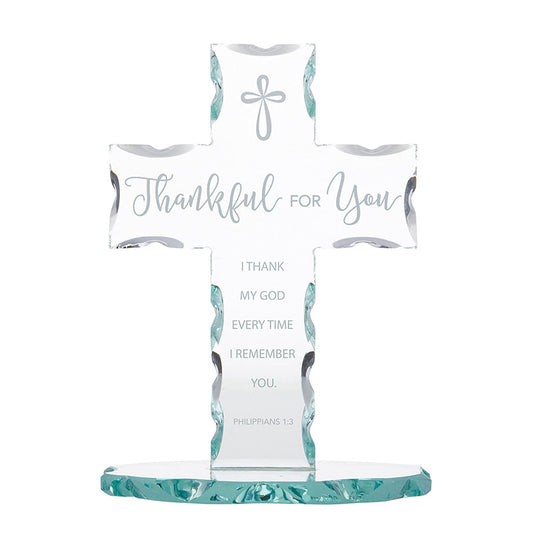 Thankful for You Glass Standing Cross