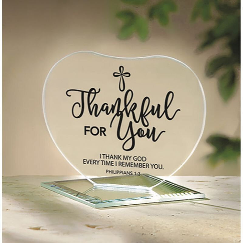 Thankful for You Glass Heart Stand