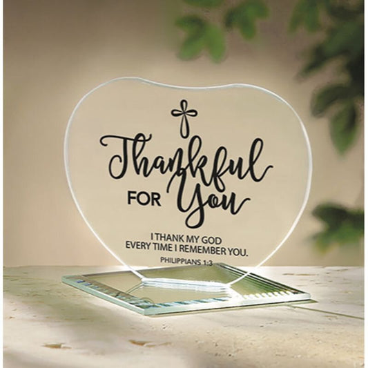 Thankful for You Glass Heart Stand