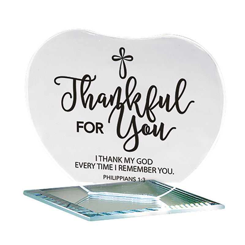 Thankful for You Glass Heart Stand