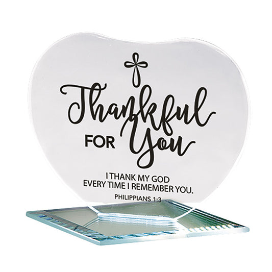 Thankful for You Glass Heart Stand