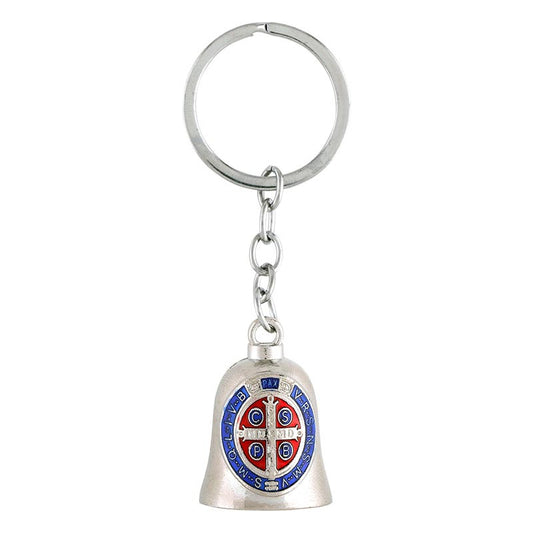 Silver Bell Saint Benedict Key Chain