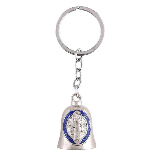Silver Bell Saint Benedict Key Chain