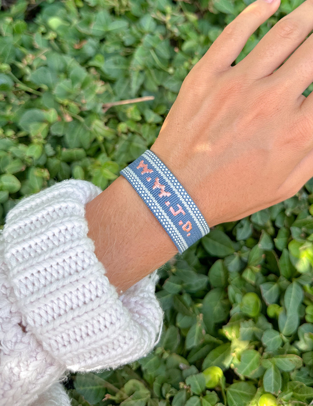 Blue WWJD Embroidered Bracelet