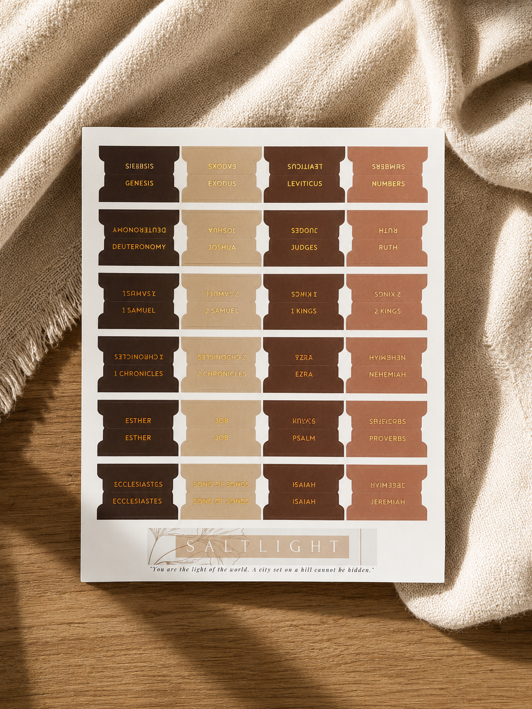 Bible Tabs — Brown + Copper Foil (Matte-Coated)