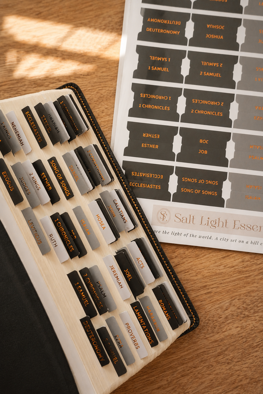 Bible Tabs — Black + Copper Foil (Matte-Coated)