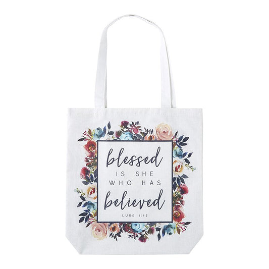 Blessed is She Who Has Believed Tote Bag with Inside Pocket