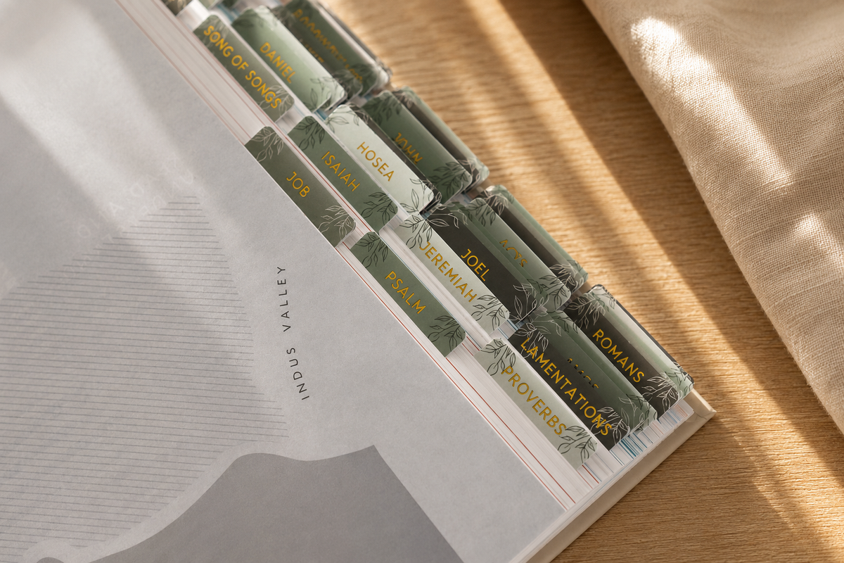 Bible Tabs — Pine Green + Gold Foil (Matte-Coated)