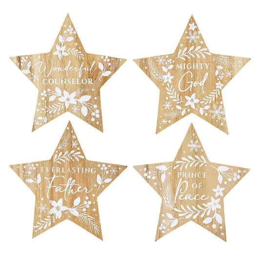 Wood Stars - Names of Jesus - 4 PK