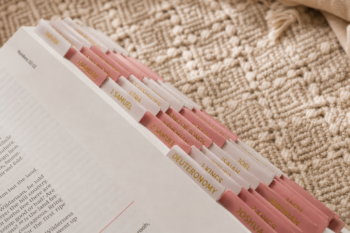 Bible Tabs — Pink + Gold Foil (Matte-Coated)