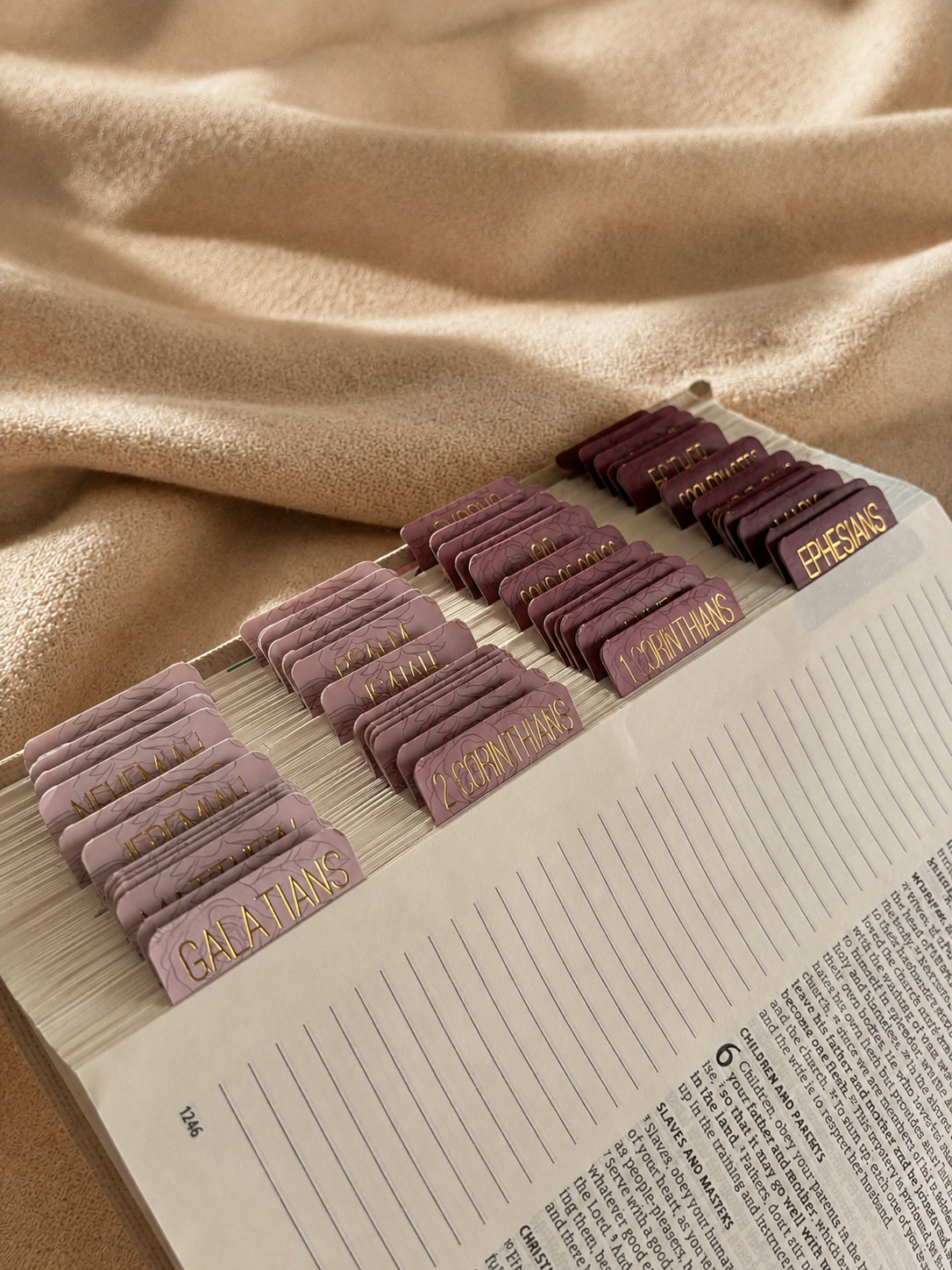 Bible Tabs — Rose Floral + Gold Foil (Matte-Coated)