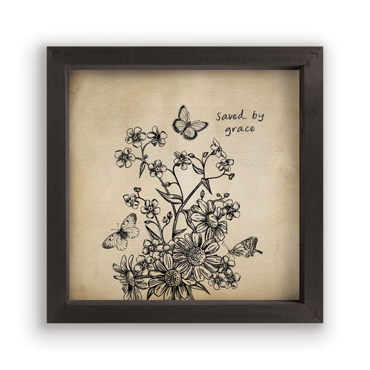 Tea & Ink Framed Linen Art - Saved By Grace