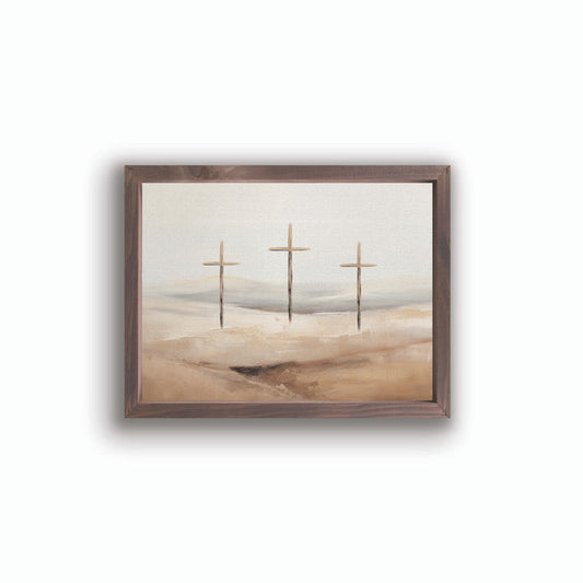 Wonderous Watercolors Collection Framed Linen Art - Three Crosses
